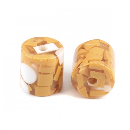 Picture of Resin Spacer Beads Cylinder White & Yellow About 16mm x 16mm, Hole: Approx 3.4mm, 10 PCs