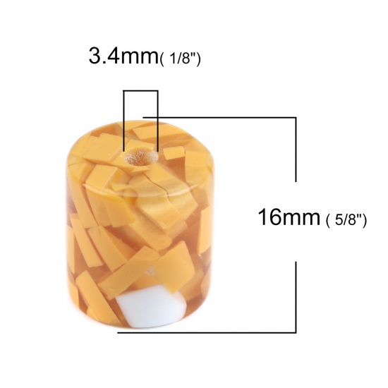 Picture of Resin Spacer Beads Cylinder White & Yellow About 16mm x 16mm, Hole: Approx 3.4mm, 10 PCs