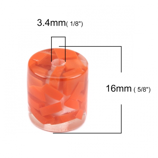 Picture of Resin Spacer Beads Cylinder White & Orange About 16mm x 16mm, Hole: Approx 3.4mm, 10 PCs