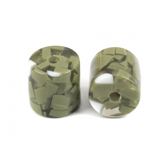 Picture of Resin Spacer Beads Cylinder White & Green About 16mm x 16mm, Hole: Approx 3.4mm, 10 PCs