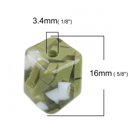 Picture of Resin Spacer Beads Polygon White & Green About 16mm x 16mm, Hole: Approx 3.4mm, 5 PCs