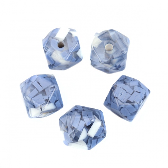 Picture of Resin Spacer Beads Polygon White & Blue About 16mm x 16mm, Hole: Approx 3.4mm, 5 PCs