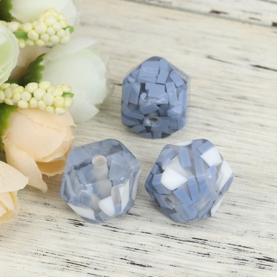 Picture of Resin Spacer Beads Polygon White & Blue About 16mm x 16mm, Hole: Approx 3.4mm, 5 PCs