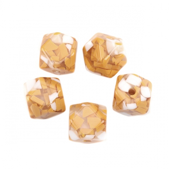 Picture of Resin Spacer Beads Polygon White & Yellow About 16mm x 16mm, Hole: Approx 3.4mm, 5 PCs