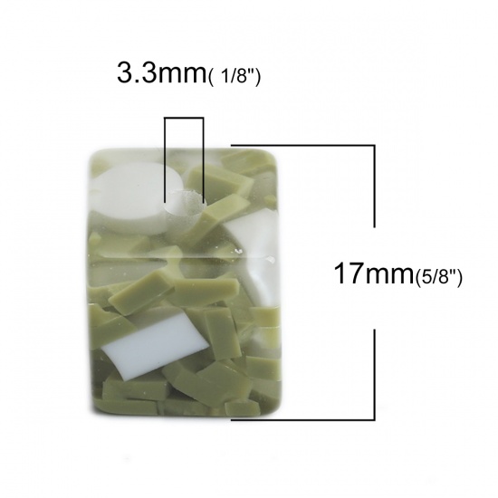 Immagine di Resina Separatori Perline Quadrato Bianco & Verde Circa 17mm x 17mm, Foro: Circa 3.3mm, 10 Pz