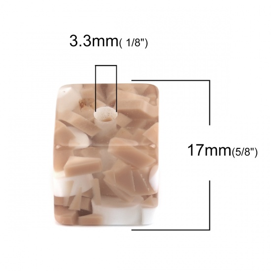 Immagine di Resina Separatori Perline Quadrato Bianco & Caffè Circa 17mm x 17mm, Foro: Circa 3.3mm, 10 Pz