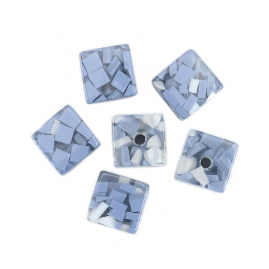 Immagine di Resina Separatori Perline Quadrato Bianco & Blu Circa 17mm x 17mm, Foro: Circa 3.3mm, 10 Pz