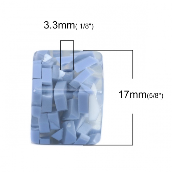 Изображение Смола Бусины Квадратные, Белый & Синий 17мм x 17мм, Отверстие:примерно 3.3мм, 10 ШТ