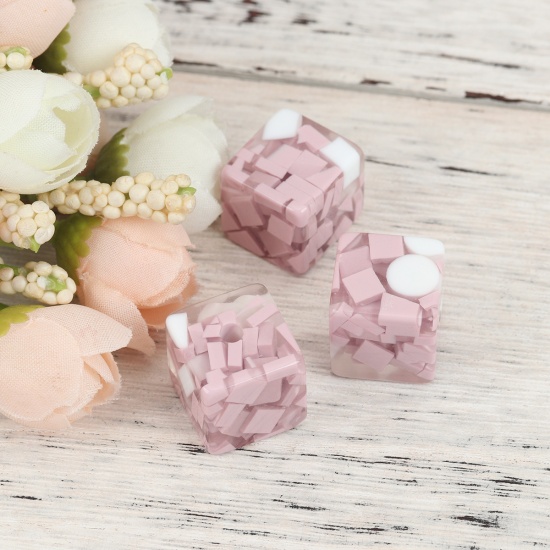 Immagine di Resina Separatori Perline Quadrato Bianco & Rosa Pallido Circa 17mm x 17mm, Foro: Circa 3.3mm, 10 Pz