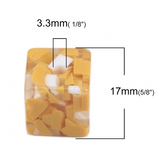 Immagine di Resina Separatori Perline Quadrato Bianco & Giallo Circa 17mm x 17mm, Foro: Circa 3.3mm, 10 Pz