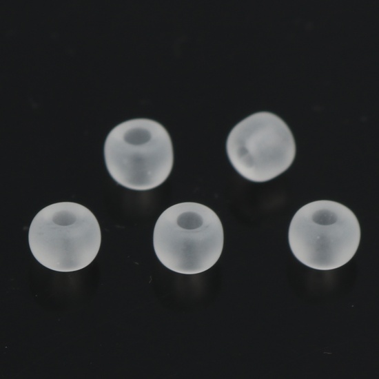 Picture of Glass Seed Seed Beads Round Transparent Clear Frosted About 4mm Dia., Hole: Approx 1.5mm, 1 Packet