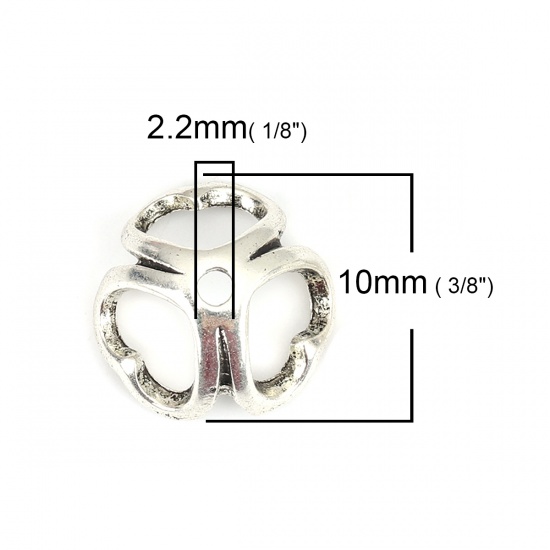 Immagine di Lega di Zinco Coppette Copriperla Fiore Argento Antico Cuore Disegno Filigrana (Addetti 18mm Perline) 17mm x 16mm, 20 Pz