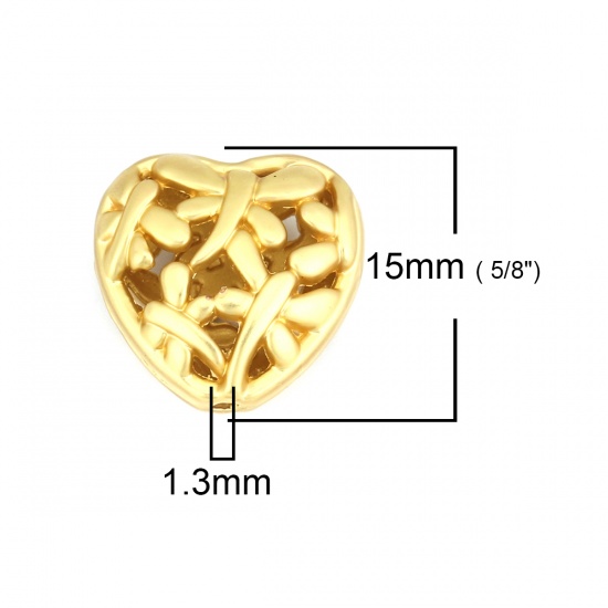 Picture of Zinc Based Alloy Spacer Beads Drilled Heart Matt Gold Dragonfly Hollow About 15mm x 15mm, Hole: Approx 1.3mm, 5 PCs