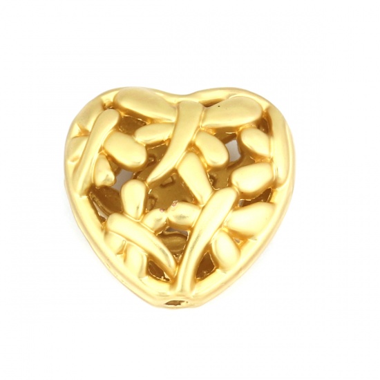 Picture of Zinc Based Alloy Spacer Beads Drilled Heart Matt Gold Dragonfly Hollow About 15mm x 15mm, Hole: Approx 1.3mm, 5 PCs
