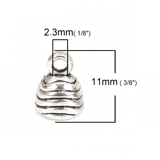 Picture of Zinc Based Alloy Cord End Caps Clock Antique Silver Carved Pattern (Fits 6mm Cord) 11mm x 9mm, 100 PCs
