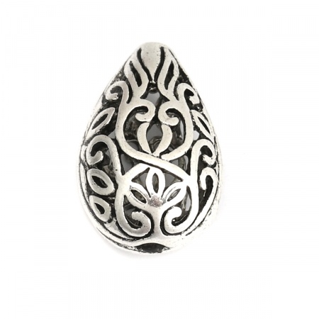 Zinc Based Alloy Spacer Beads Drilled Drop Antique Silver Color Filigree About 17mm x 11mm, Hole: Approx 1.9mm, 10 PCs