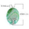 Picture of (Grade A) Agate ( Natural ) Pendants Oval Silver Tone Green Tree Wrapped 4.9cm x 3.1cm, 1 Piece