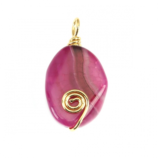 Picture of (Grade A) Agate ( Natural ) Pendants Oval Gold Plated Purple Wrapped 3cm x 1.6cm, 1 Piece