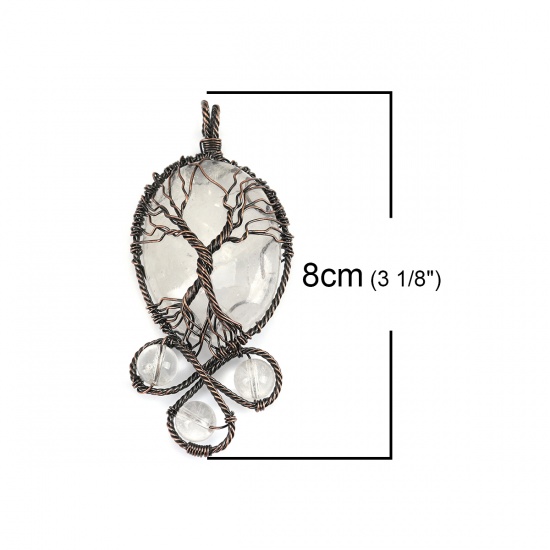 Picture of (Grade A) Crystal ( Natural ) Pendants Antique Copper Transparent Clear Oval Tree Wrapped 8cm x 3.5cm, 1 Piece