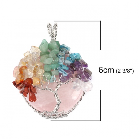 Image de (Classement A) Pendentifs Argent Mat en Cristal ( Naturel ) Rond Multicolore Arbres Enroulé 6cm x 4.8cm, 1 Pièce
