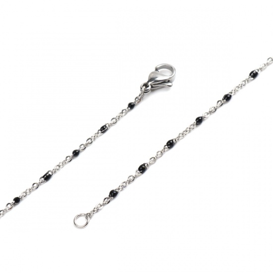 Bild von 304 Edelstahl Gliederkette Kette Halskette Silberfarbe Schwarz Emaille 45cm lang, 1 Strang