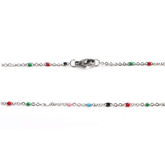 Picture of 304 Stainless Steel Link Cable Chain Necklace Silver Tone At Random Enamel 45cm(17 6/8") long, 1 Piece