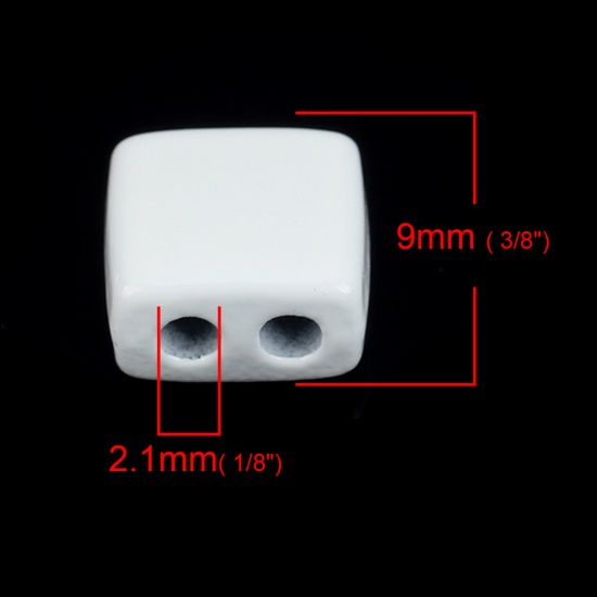 Immagine di Lega di Zinco Smalto Perline Due Fori Rettangolo Bianco Circa 9mm x 8mm, Foro:Circa 2.1mm, 10 Pz