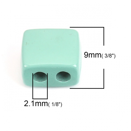 Immagine di Lega di Zinco Smalto Perline Due Fori Rettangolo Verde Chiaro Circa 9mm x 8mm, Foro:Circa 2.1mm, 10 Pz