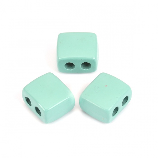 Immagine di Lega di Zinco Smalto Perline Due Fori Rettangolo Verde Chiaro Circa 9mm x 8mm, Foro:Circa 2.1mm, 10 Pz