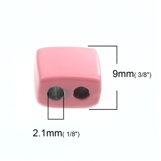 Immagine di Lega di Zinco Smalto Perline Due Fori Rettangolo Arancione Rosa Circa 9mm x 8mm, Foro:Circa 2.1mm, 10 Pz