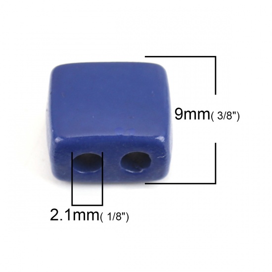 Immagine di Lega di Zinco Smalto Perline Due Fori Rettangolo Blu Marino Circa 9mm x 8mm, Foro:Circa 2.1mm, 10 Pz