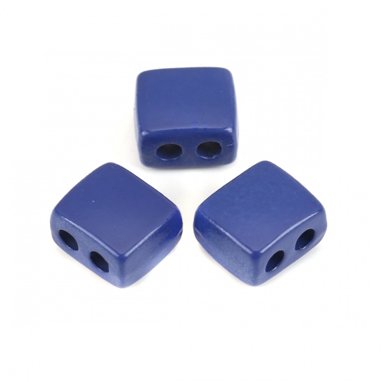 Immagine di Lega di Zinco Smalto Perline Due Fori Rettangolo Blu Marino Circa 9mm x 8mm, Foro:Circa 2.1mm, 10 Pz