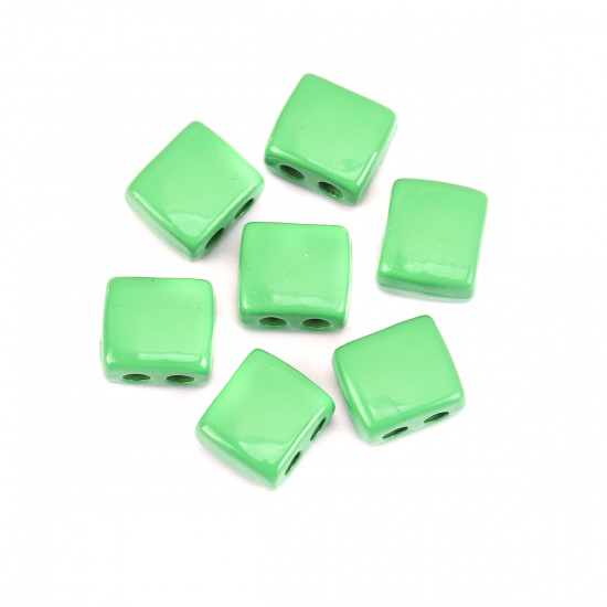 Immagine di Lega di Zinco Smalto Perline Due Fori Rettangolo Verde Circa 9mm x 8mm, Foro:Circa 2.1mm, 10 Pz