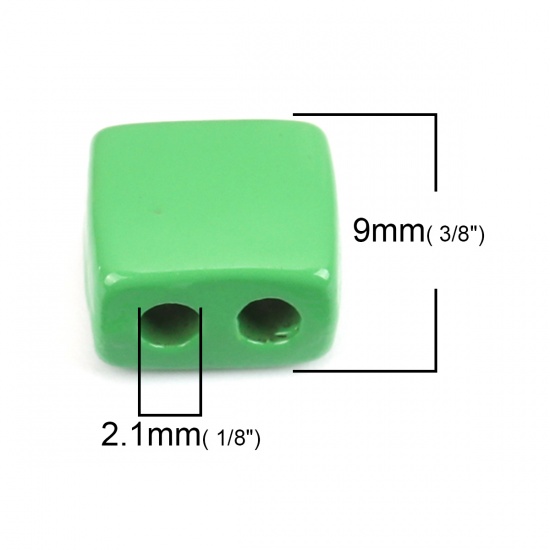 Immagine di Lega di Zinco Smalto Perline Due Fori Rettangolo Verde Circa 9mm x 8mm, Foro:Circa 2.1mm, 10 Pz