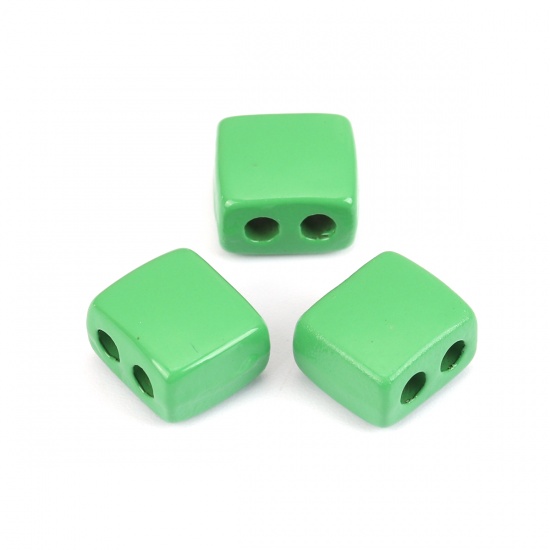 Immagine di Lega di Zinco Smalto Perline Due Fori Rettangolo Verde Circa 9mm x 8mm, Foro:Circa 2.1mm, 10 Pz