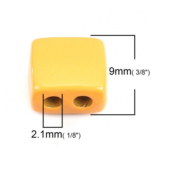 Immagine di Lega di Zinco Smalto Perline Due Fori Rettangolo Arancione Circa 9mm x 8mm, Foro:Circa 2.1mm, 10 Pz