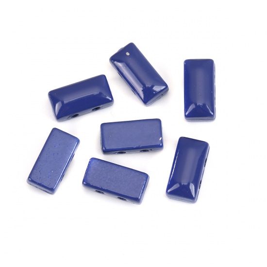 Imagen de Zamak Esmalte Cuentas Dos Agujeros Rectángulo Azul Marino Aprox 12mm x 6mm, Agujero: Aprox 1.6mm, 10 Unidades