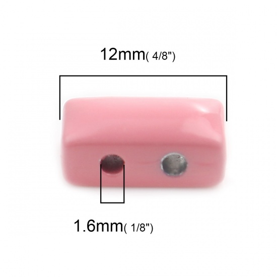 Изображение Цинковый Сплав эмаль Бусины Два отверстия Прямоугольник Оранжевый Розовый Около 12мм x 6мм, Отверстие:примерно 1.6мм, 10 ШТ
