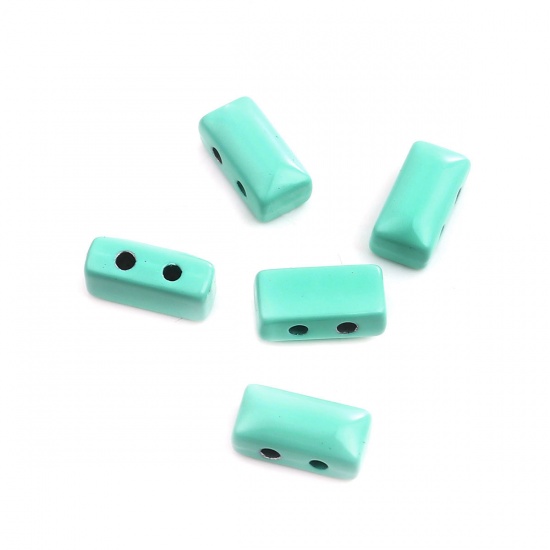 Picture of Zinc Based Alloy Enamel Spacer Beads Two Holes Rectangle Green About 12mm x 6mm, Hole: Approx 1.6mm, 10 PCs