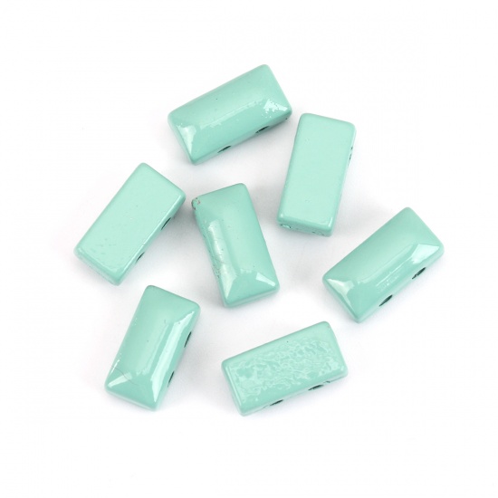 Picture of Zinc Based Alloy Enamel Spacer Beads Two Holes Rectangle Light Green About 12mm x 6mm, Hole: Approx 1.6mm, 10 PCs