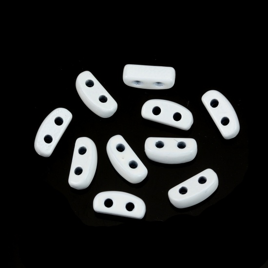 Picture of Zinc Based Alloy Enamel Spacer Beads Two Holes Rectangle White About 8mm x 3mm, Hole: Approx 1.1mm, 10 PCs
