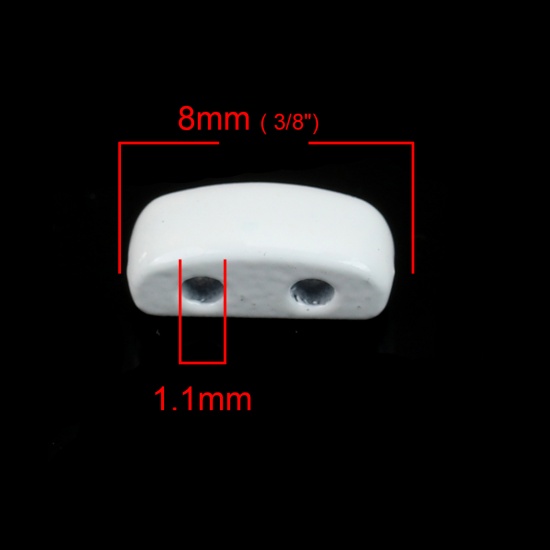 Immagine di Lega di Zinco Smalto Perline Due Fori Rettangolo Bianco Circa 8mm x 3mm, Foro:Circa 1.1mm, 10 Pz
