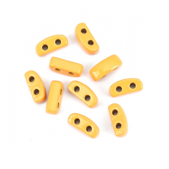 Picture of Zinc Based Alloy Enamel Spacer Beads Two Holes Rectangle Orange About 8mm x 3mm, Hole: Approx 1.1mm, 10 PCs
