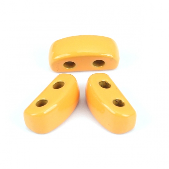 Immagine di Lega di Zinco Smalto Perline Due Fori Rettangolo Arancione Circa 8mm x 3mm, Foro:Circa 1.1mm, 10 Pz