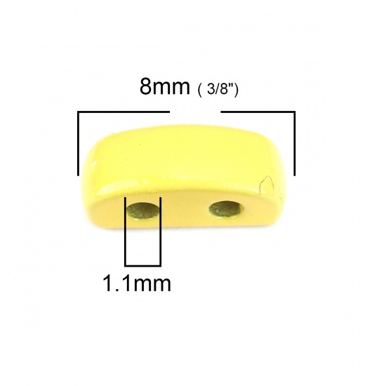 Immagine di Lega di Zinco Smalto Perline Due Fori Rettangolo Giallo Circa 8mm x 3mm, Foro:Circa 1.1mm, 10 Pz