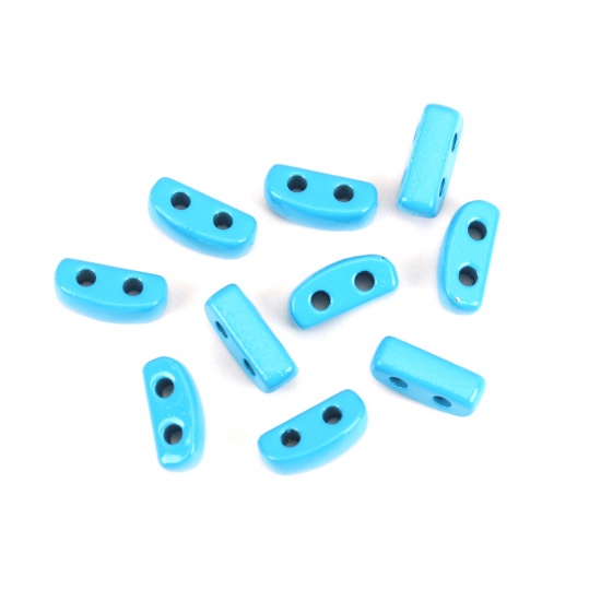 Immagine di Lega di Zinco Smalto Perline Due Fori Rettangolo Blu Circa 8mm x 3mm, Foro:Circa 1.1mm, 10 Pz