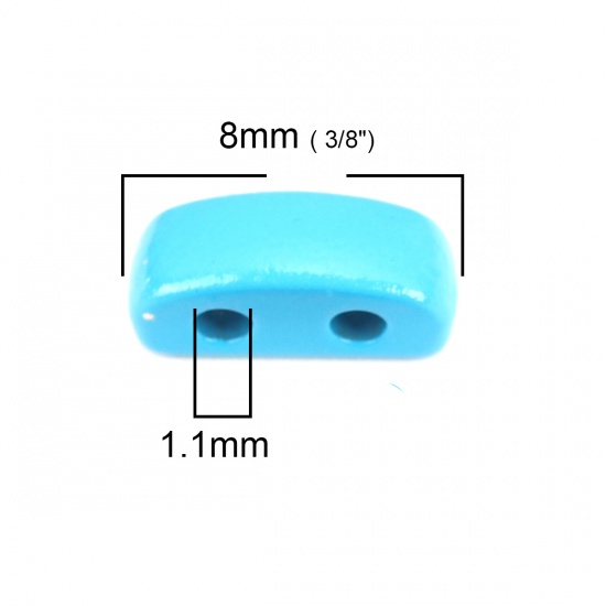 Immagine di Lega di Zinco Smalto Perline Due Fori Rettangolo Blu Circa 8mm x 3mm, Foro:Circa 1.1mm, 10 Pz