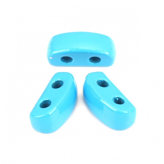 Picture of Zinc Based Alloy Enamel Spacer Beads Two Holes Rectangle Blue About 8mm x 3mm, Hole: Approx 1.1mm, 10 PCs