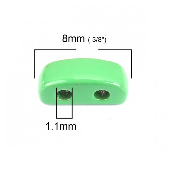 Picture of Zinc Based Alloy Enamel Spacer Beads Two Holes Rectangle Green About 8mm x 3mm, Hole: Approx 1.1mm, 10 PCs