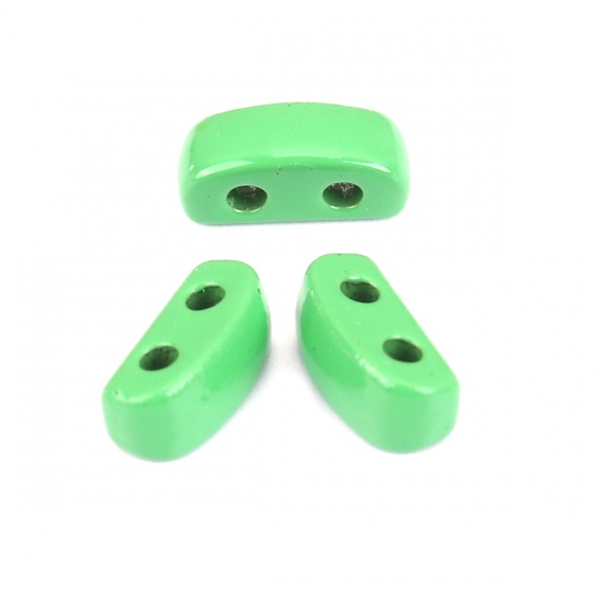 Picture of Zinc Based Alloy Enamel Spacer Beads Two Holes Rectangle Green About 8mm x 3mm, Hole: Approx 1.1mm, 10 PCs